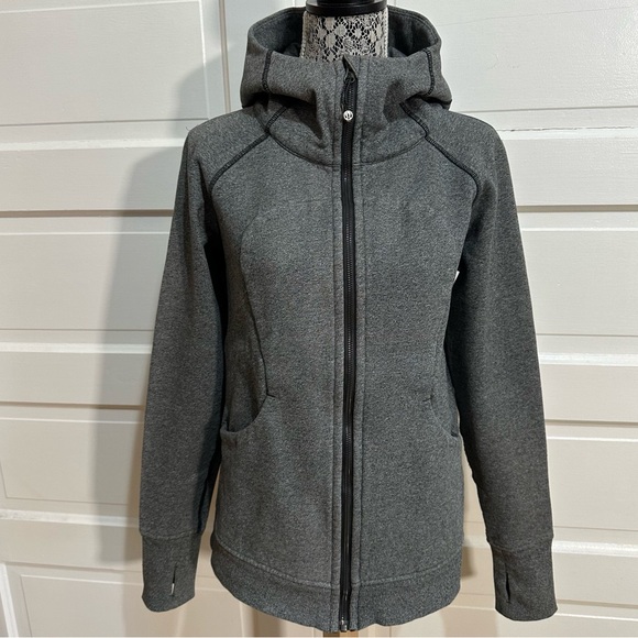 lululemon athletica Tops - Lululemon Scuba Hoodie Light Cotton Fleece Size 12 Heathered Speckled Black